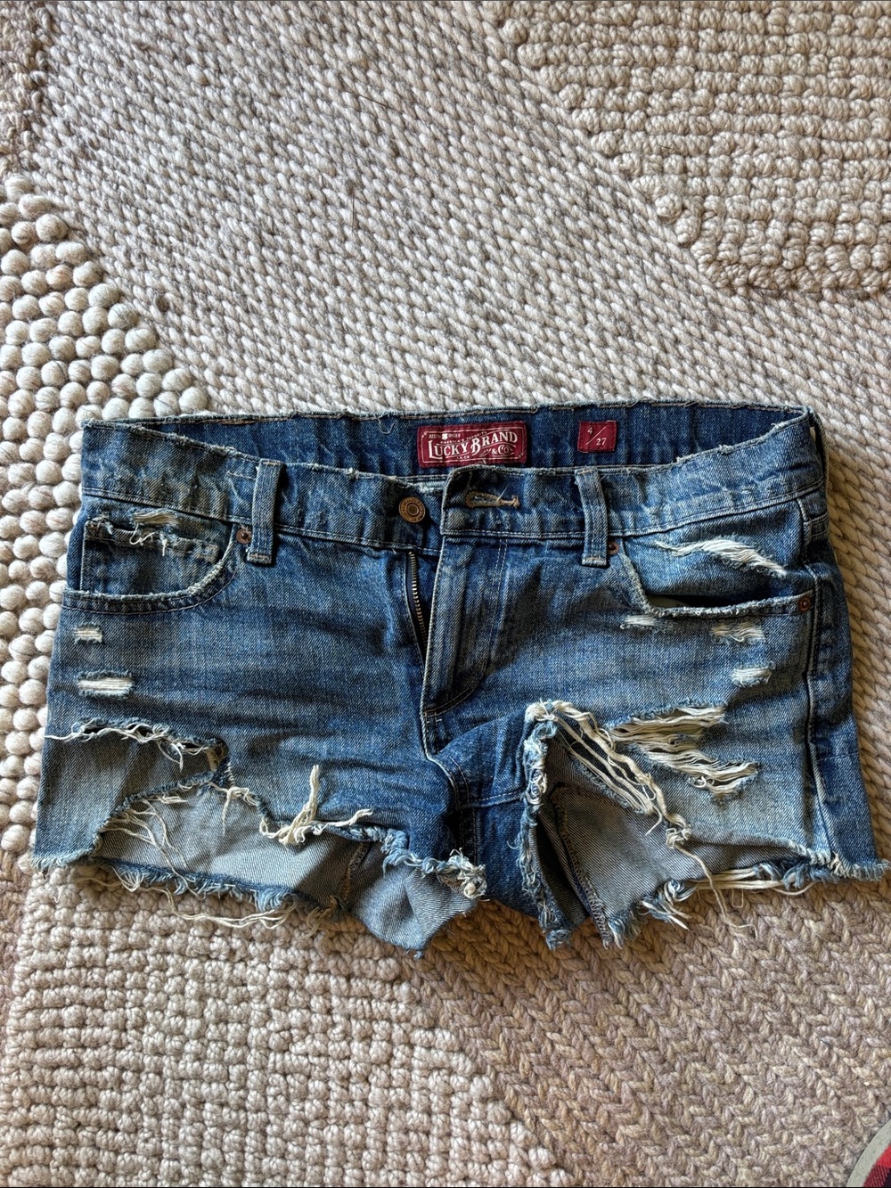 Lucky Brand Ripped Dark Blue Denim Jean Shorts
